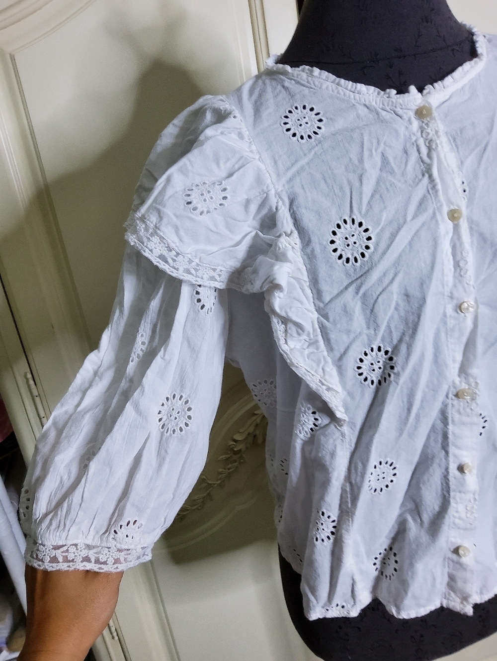 Zara White Eyelet Ruffle Prairie Blouse - Picture 2 of 6